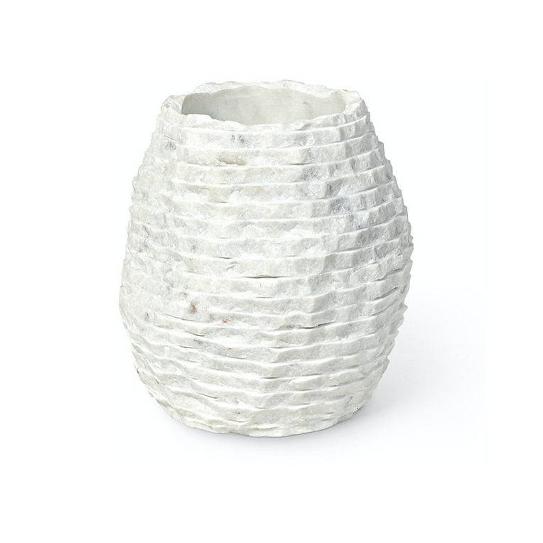 AMBROSE CHISELED MARBLE VASE, SHORT