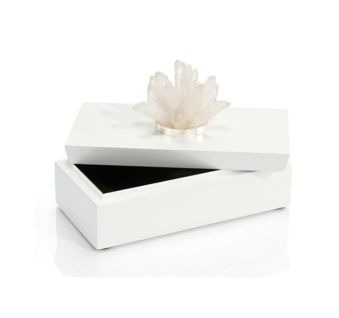 LONG WHITE BOX WITH STONE, QUARTZ