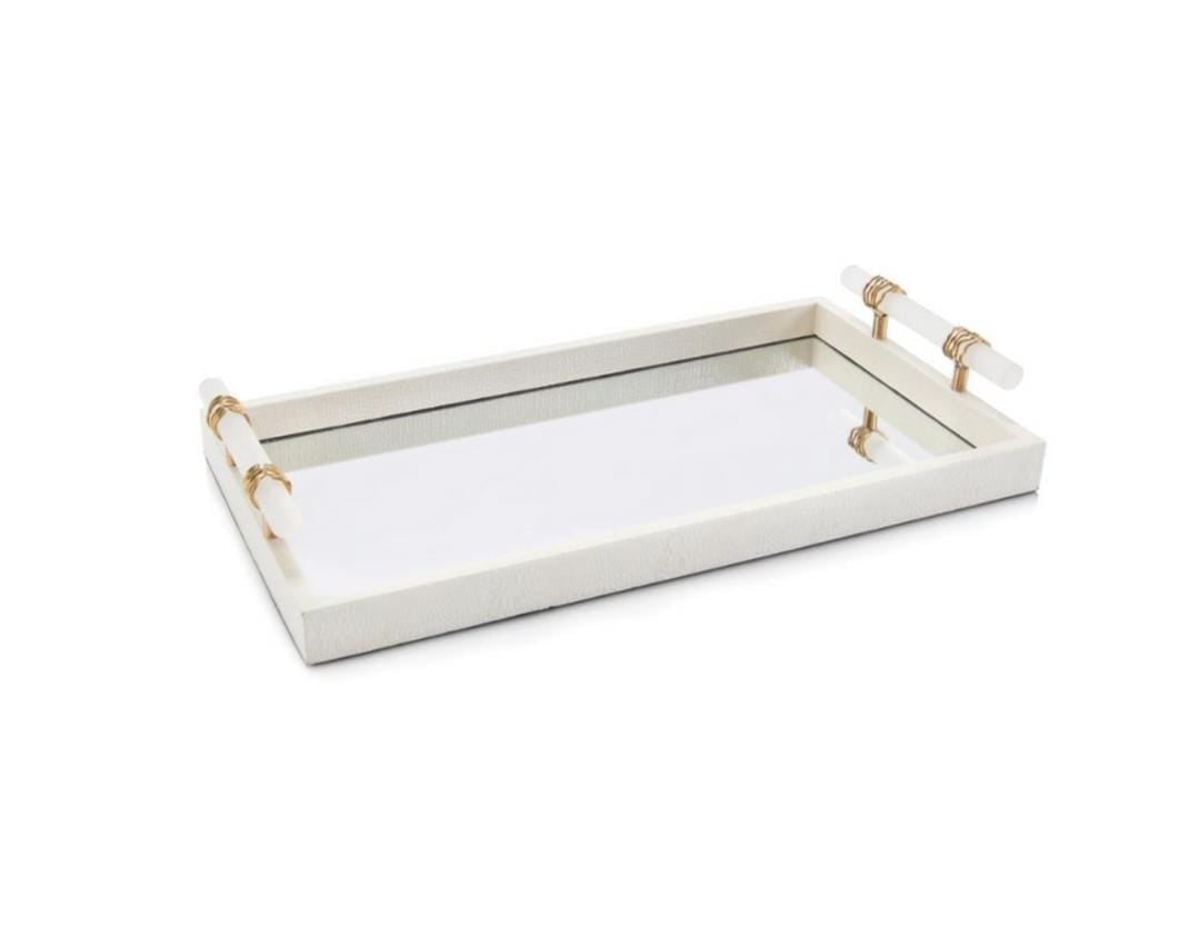 MIRRORED TRAY WITH ALABASTER HANDLES