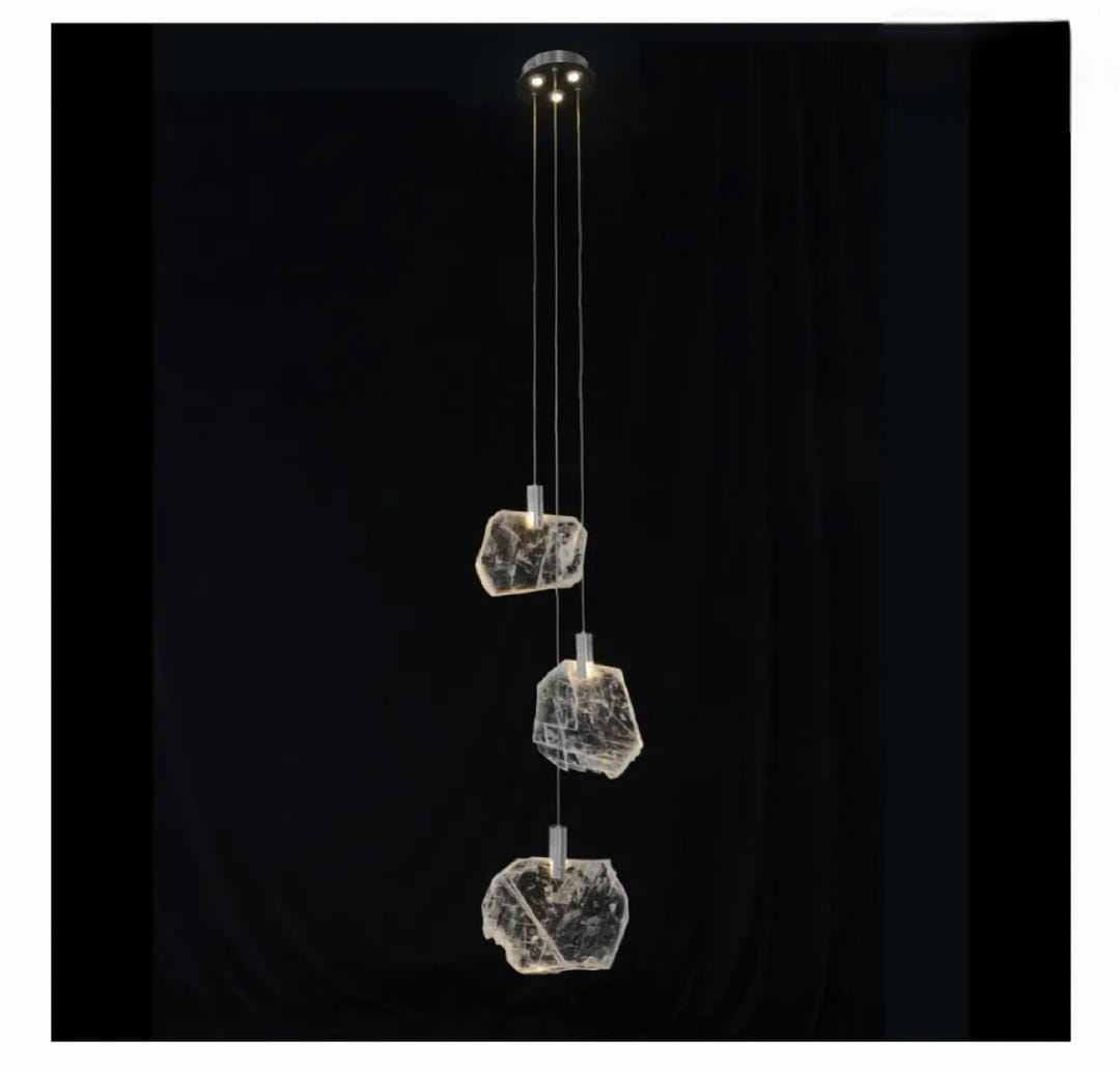 MOONLIGHT SONATA: SELENITE PANE SIX-LIGHT DROPLIGHT CHANDELIER