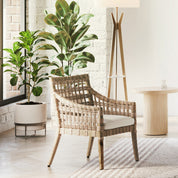 DANAE ARM CHAIR WITH SQUARE RATTAN WEAVE WITH CREAM CUSHION