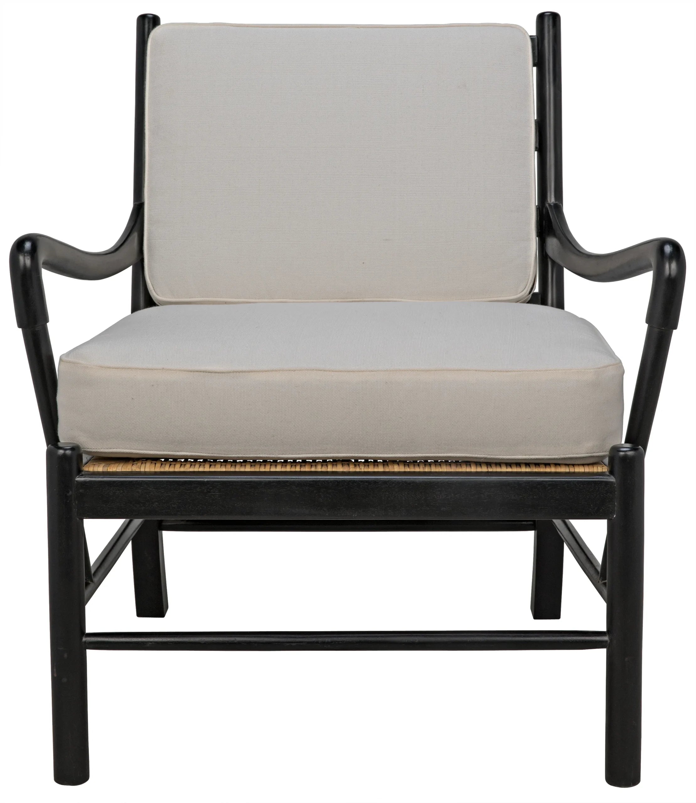 KEVIN CHAIR WITH RATTAN, HAND RUBBED BLACK